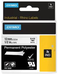 Dymo tape RhinoPRO 12mm x 5,5M zwart/wit permanente polyester