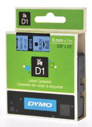 Dymo D1 tape - labeltape 9mm x 7M zwart/blauw