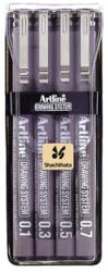 Artline fineliner Drawing System - Etui 4 stuks: 0,1 - 0,3 - 0,5 en 0,7 mm 