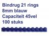 GBC 21-rings ronde plastic bindruggen CombBind blauw - Rug van 8 mm - Doos van 100 stuks