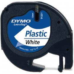 Dymo LetraTag tape - labelcassette 91201 - 12 mm x 4 M - zwart/wit plastic