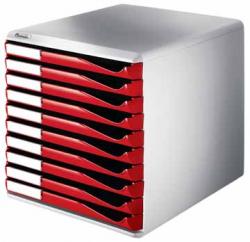 Leitz ladenblok met 10 laden lichtgrijs/rood